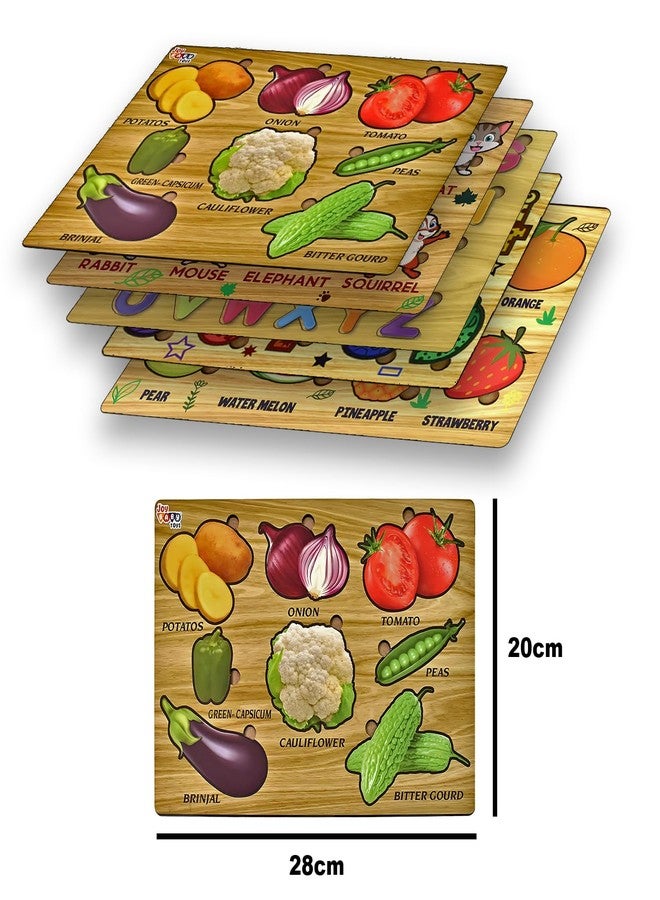 Vastate Wooden Puzzle Board for Kids - Educational Vegetable, Animal, Number & Shape Puzzles - Fun & Interactive Learning Toy for Toddlers 1-5 Years - Develops Skills & Abilities (Pack of 5) - Image 5